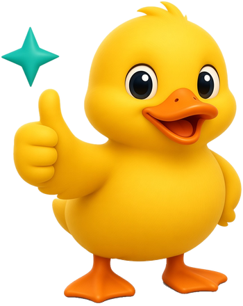 Lucky Duck mascot giving a thumbs up